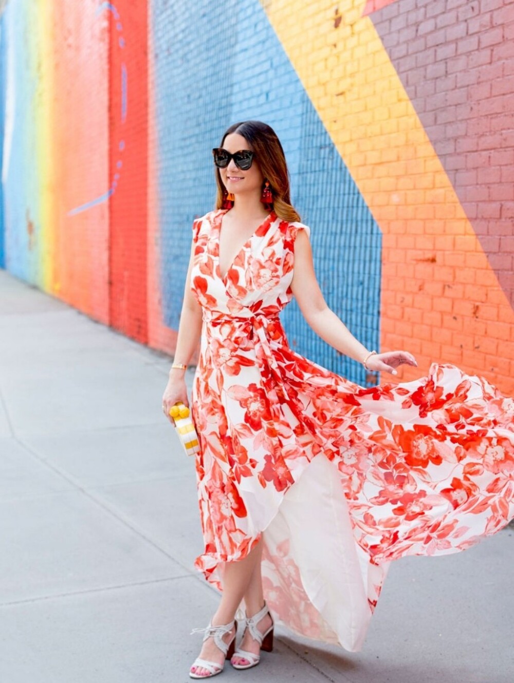 Eliza J White Dress with Red Orange Floral High-Low Hemsiz 18W Nwt
